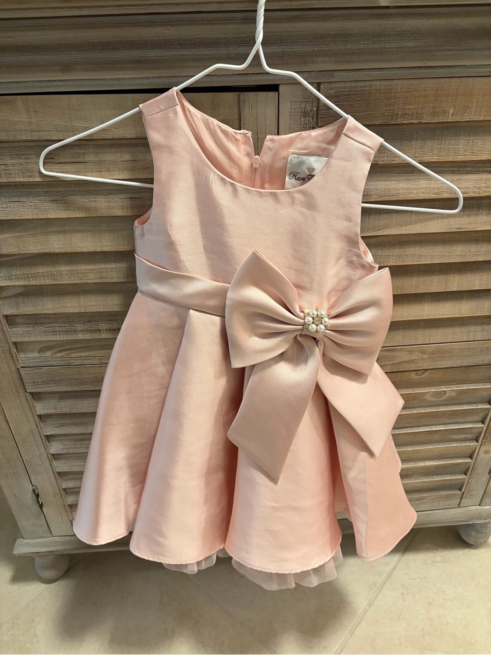 Rare Editions Blush Pink Satin Bow Party Dress for Girls